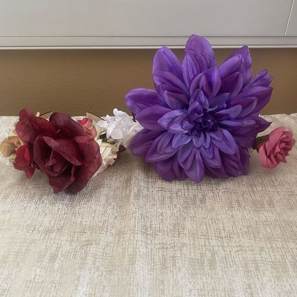 Two Handmade Colorful Floral “Day of the Dead” Dia de Los Muertos Headbands. EUC - Picture 2 of 8